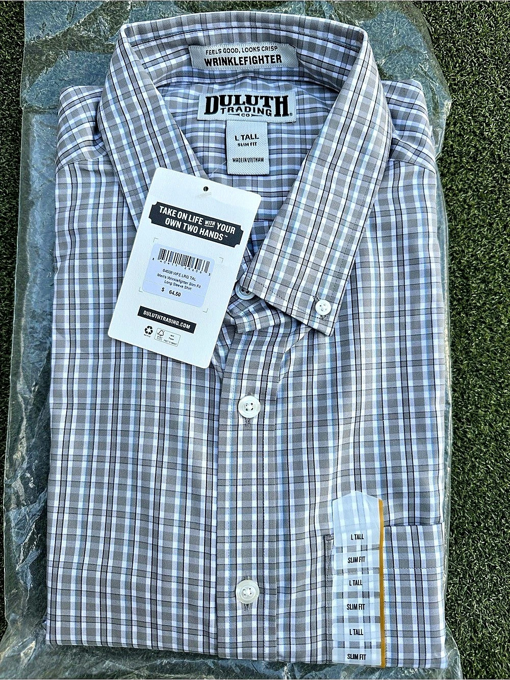 Duluth Trading WrinkleFighter Checkered Button Down Size Large NWT